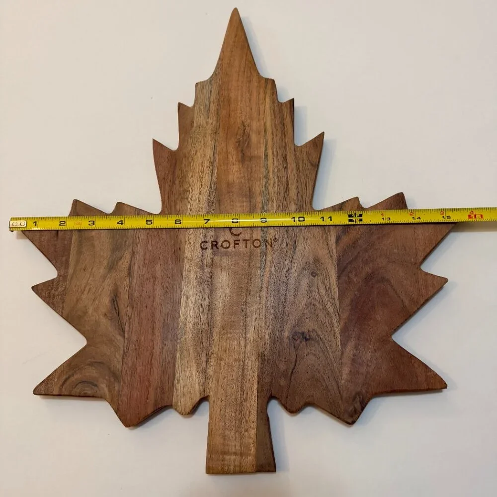 Crofton Harvest Wooden Chopping Block Cutting Charcuterie Board - Maple Leaf